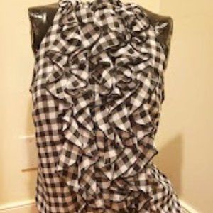 Xhilaration black & white sleeveless shirt ruffles size small